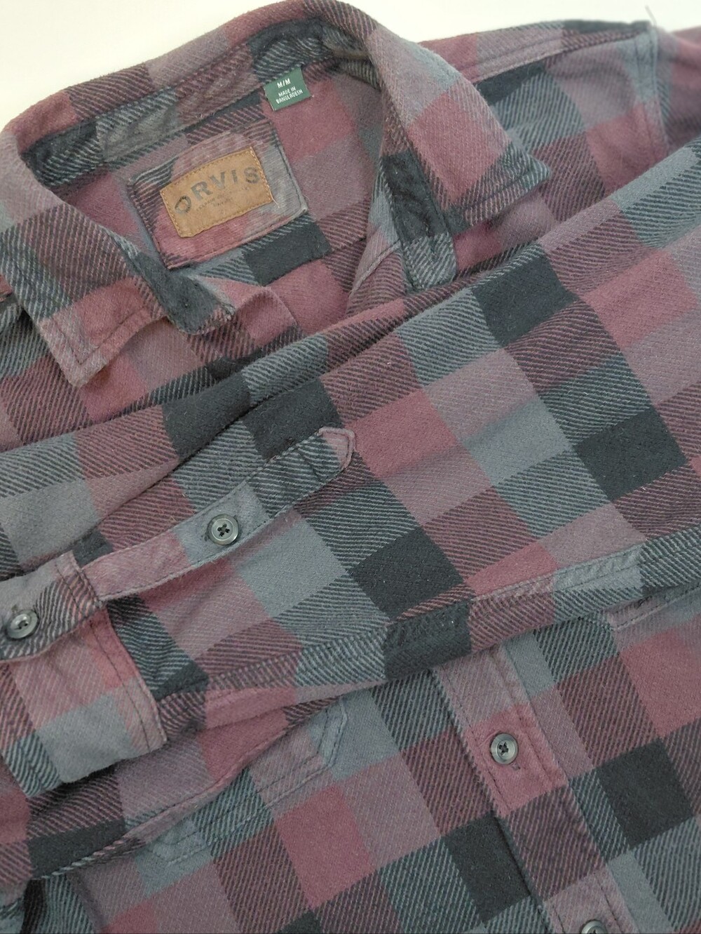 Orvis Heavyweight Plaid Flannel Shirt Size Medium Pockets